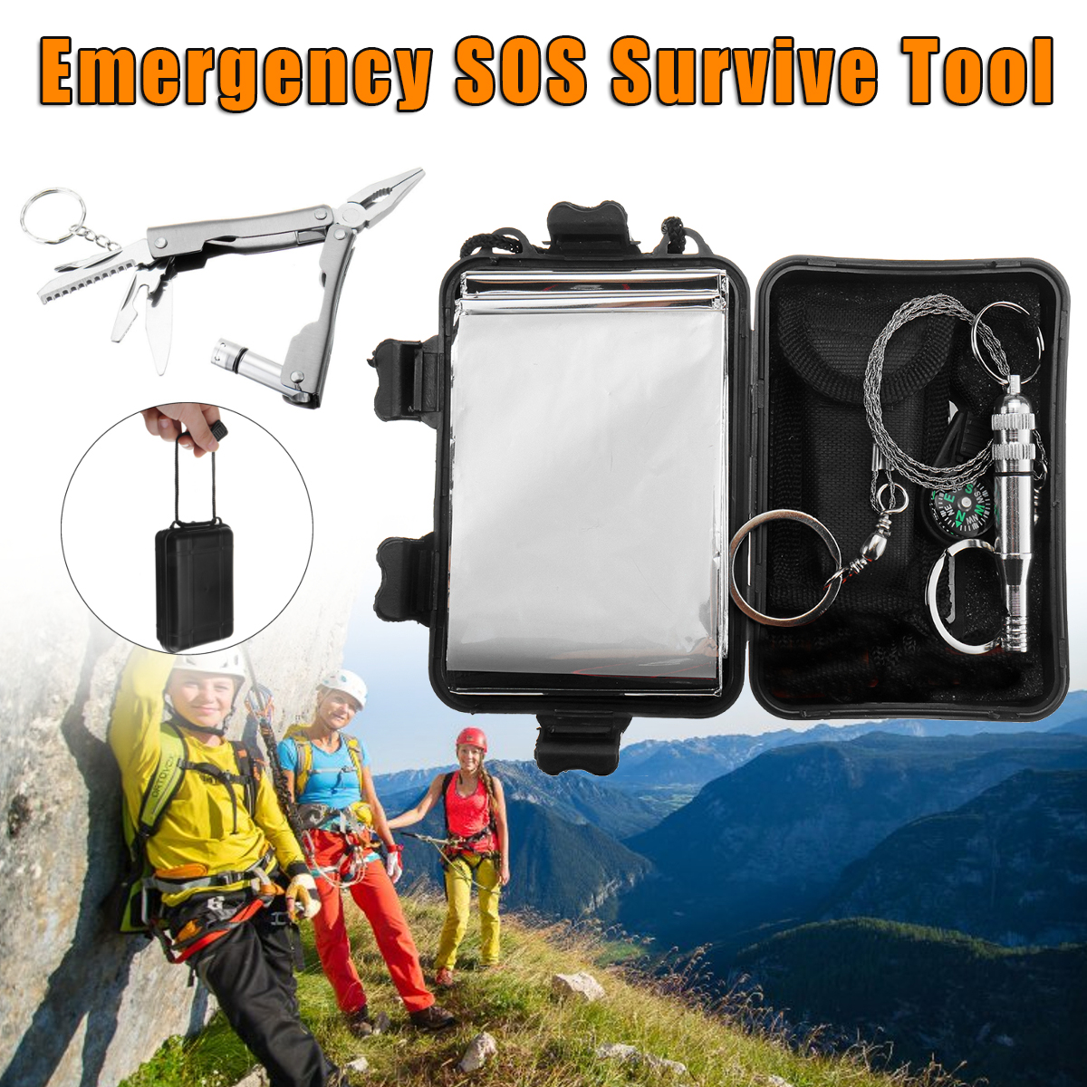 6 In 1 Emergency SOS Survival Tools Kit EDC Tool Multi-Purpose EDC Emergency Tools Evereyday Carry Gear Camping Kit