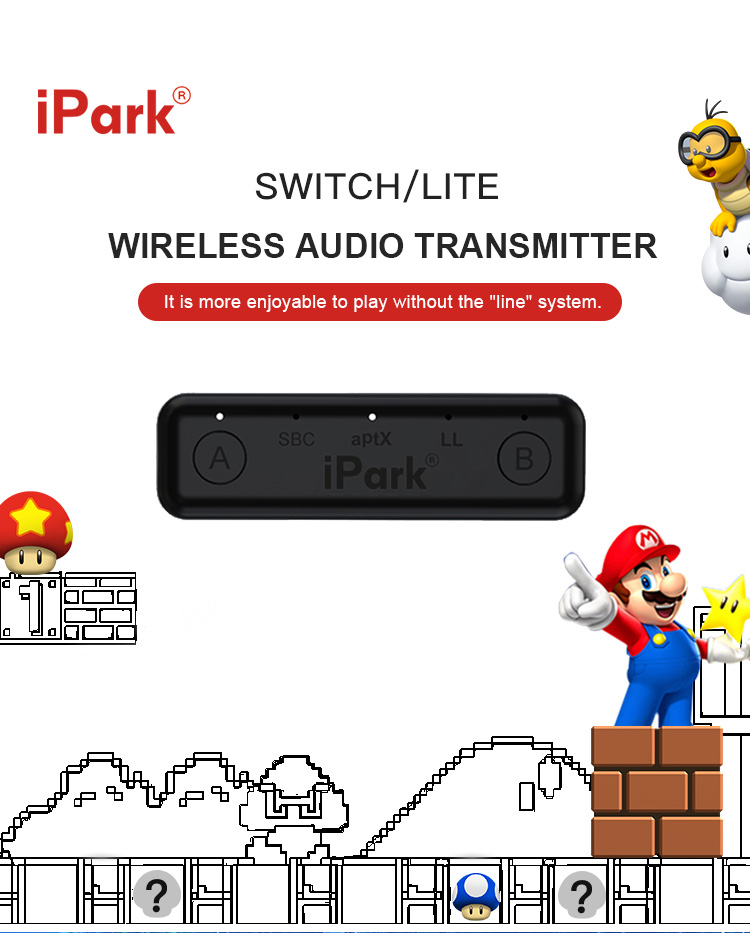 iPark SDA-100 bluetooth Wireless Audio Adapter Type-C Headphone Transmitter for Nintendo Switch Lite for PS4 Game Console PC Low Latency AB Dual Pairing