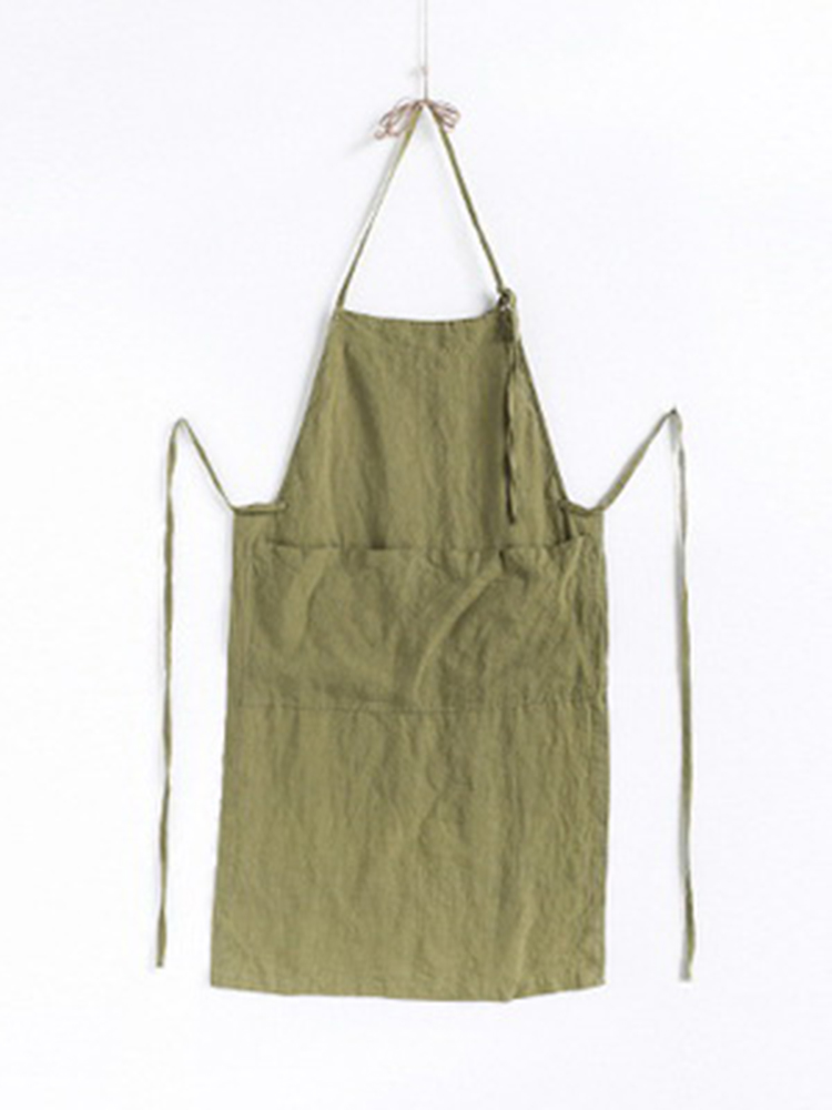 Vintage Sleeveless Big Pockets Japanese Style Linen Cotton Apron Dress