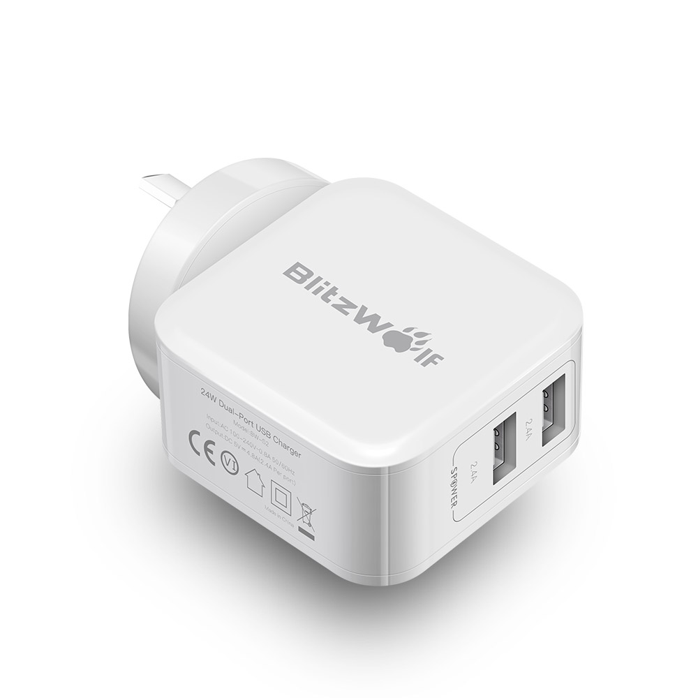 

BlitzWolf® BW-S2 4.8A 24W Dual USB AU Charger With Power3S Tech for iphone X XS MAX XR 8Plus Xiaomi