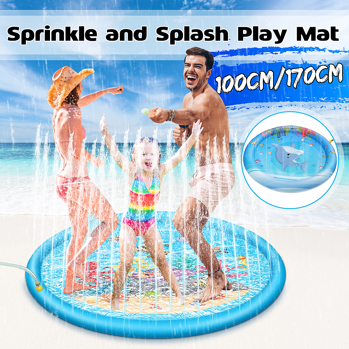 67inch Splash Water Play Mat Sprinkle Splash Play Mat Toy for Outdoor Swimming Beach Lawn Inflatable Sprinkler Pad for Kids