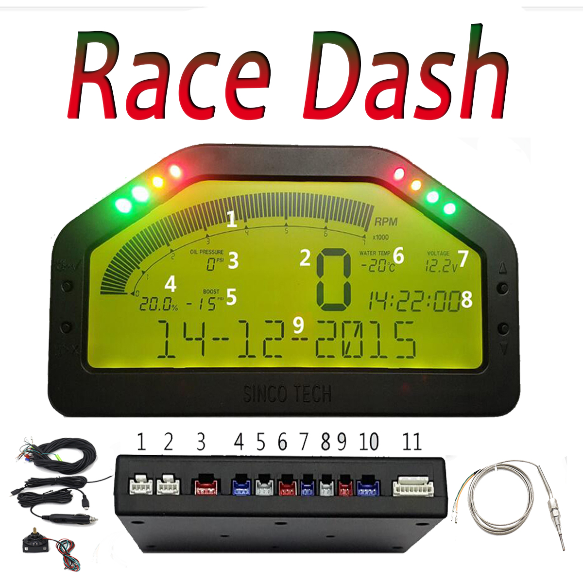 Dash Race Display Full Sensor Kit Painel LCD Screen Rally Gauge Com Função Bluetooth