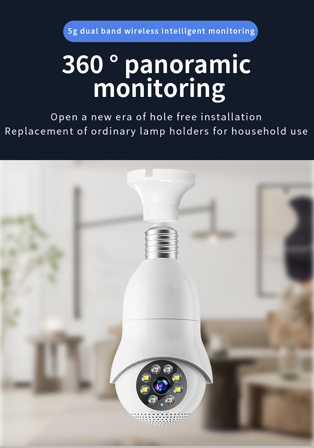 WiFi iP Bulb Camera with Lamp Holder 5G 1080P Wireless Night Vision Color Motion Detection Two-way Audio AP Hotspot Video Playback Home Security Camera