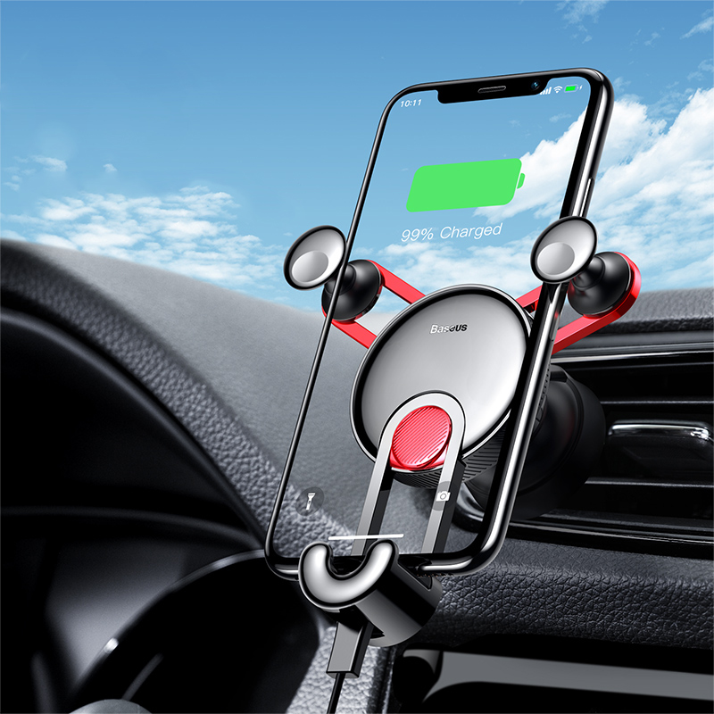 

Baseus Gravity Linkage Automatical Lock Air Vent Car Phone Holder With USB Cable For iPhone XS Max iPhone 8 Plus