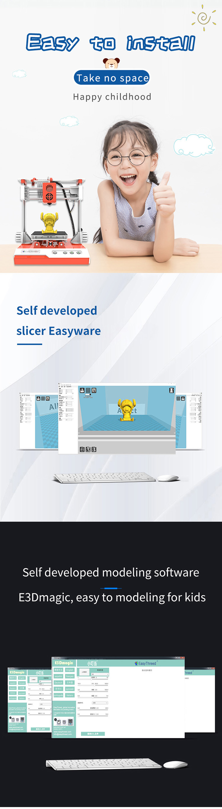 Easythreed® K1 Desktop Mini 3D Printer Kit 100X100X100mm Print Size Four Keys Control for Household Education & Students