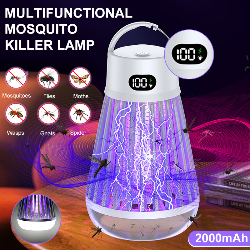 AGSIVO Cordless LED Digital Display Electric Mosquito Bug Zapper Mosquito Killing Lamp Fly Trap Camp Lamp with Rechargeable Battery for Indoor and Outdoor