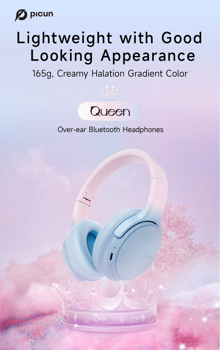 Picun Queen Headset bluetooth V5.3 Headphone 40h Long Battery Life Low Latency Smart Touch HD Calls Over-ear Headset Gifts