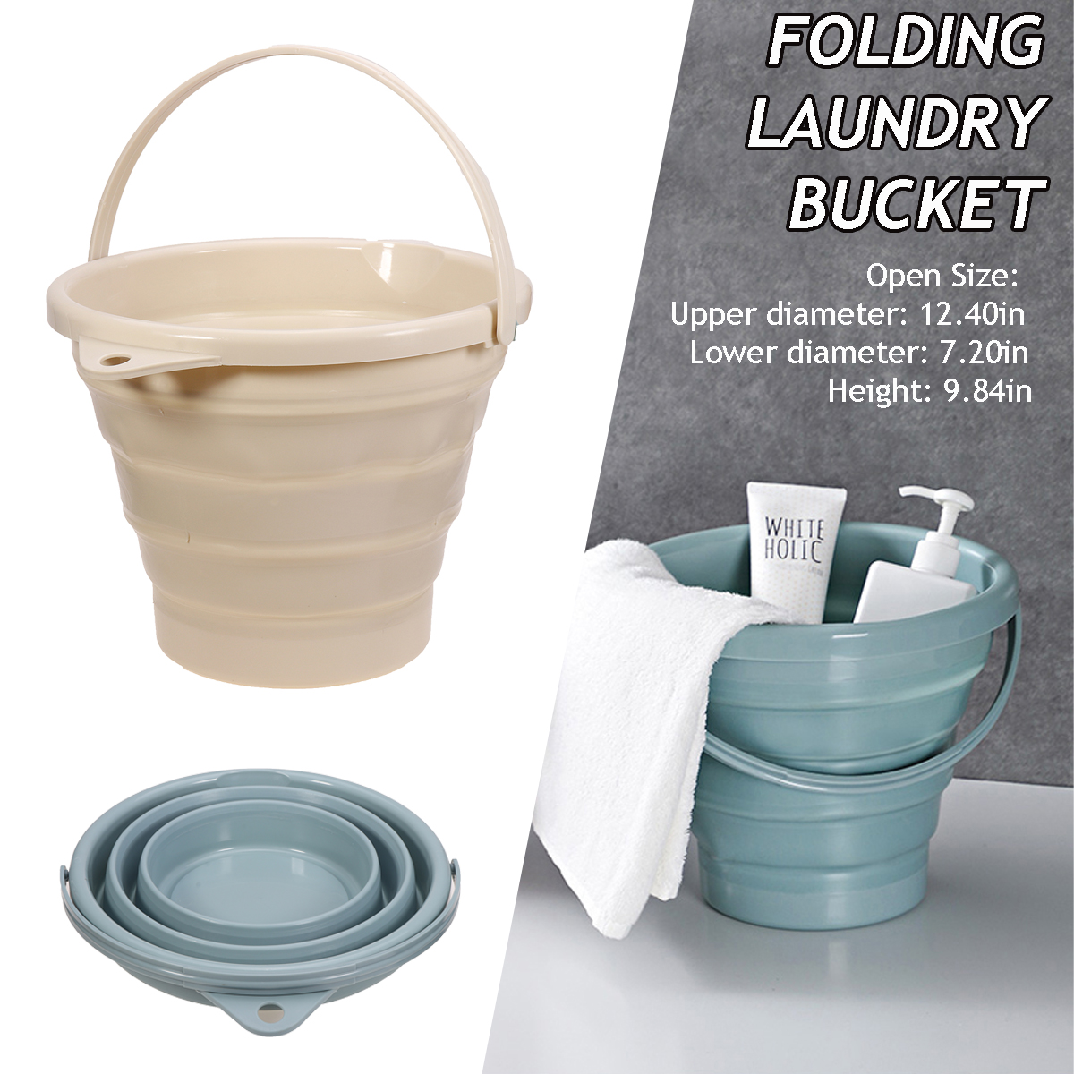 10L Portable Folding Bucket Silicon Bucket Household Laundry Storage Bucket Outdoor Fishing Round Bucket