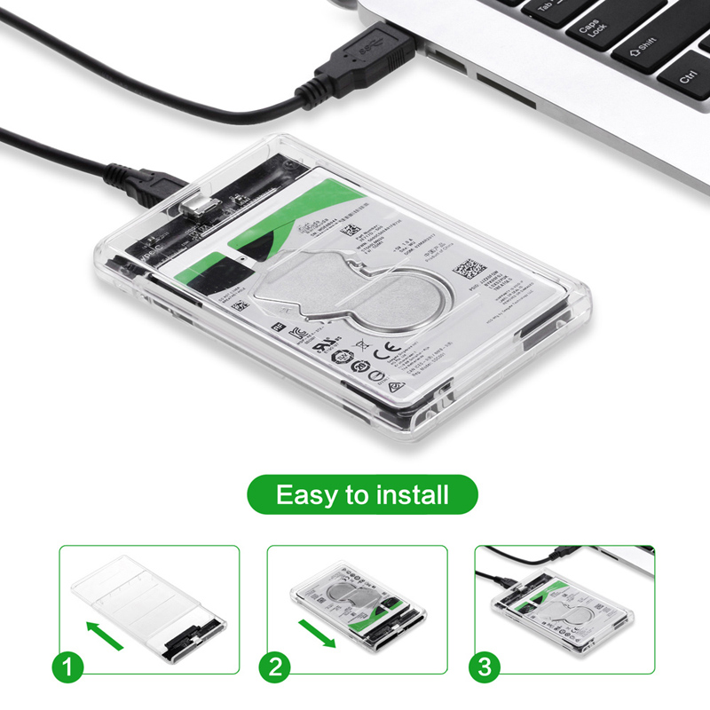 2.5inch Transparent Type-C to SATA External HDD SDD Hard Drive Enclosure Case 4