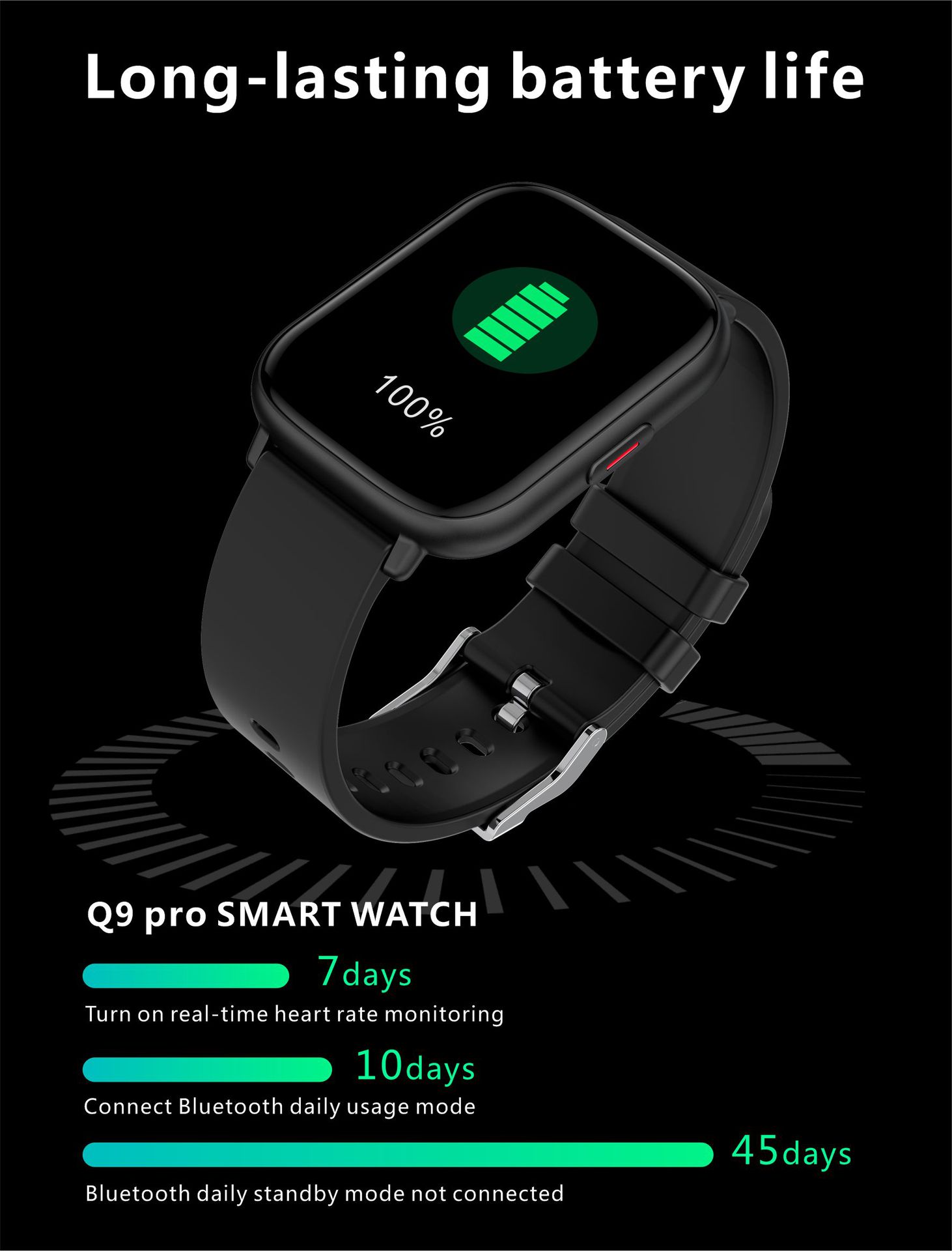Q9 Pro GT2 1.85 inch HD Screen Body Temperature Measurement Heart Rate Blood Pressure SpO2 Monitor 200mAh Battery BT5.0 Smart Watch