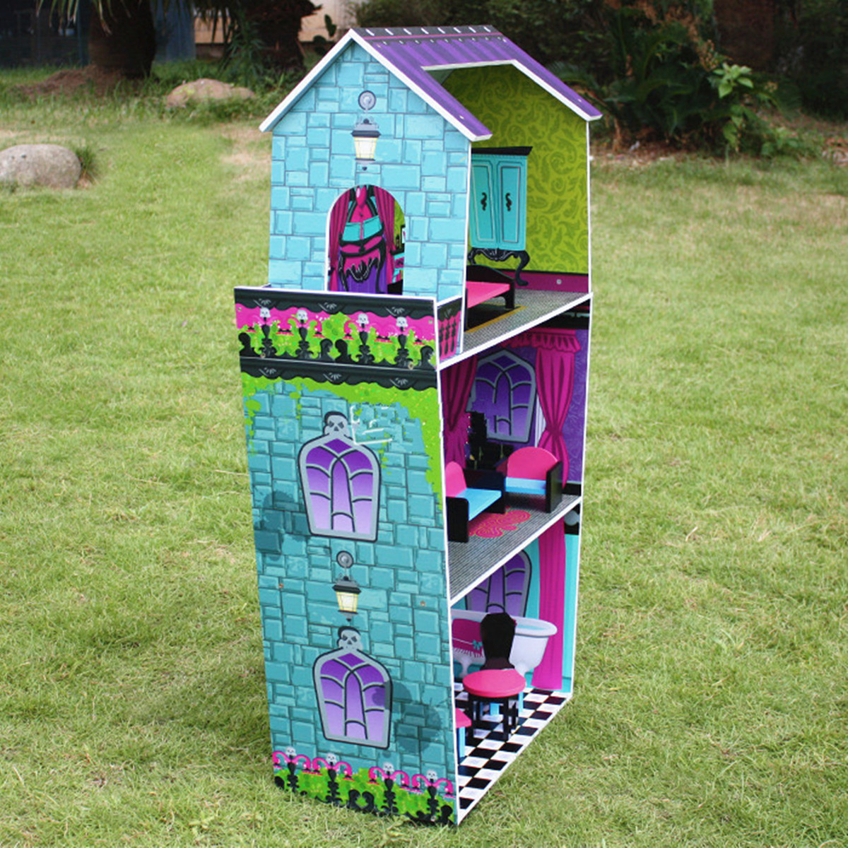 Purple Villa DIY Wood Big Doll House Dream Light Miniature Furniture Kits Big Kid Gift