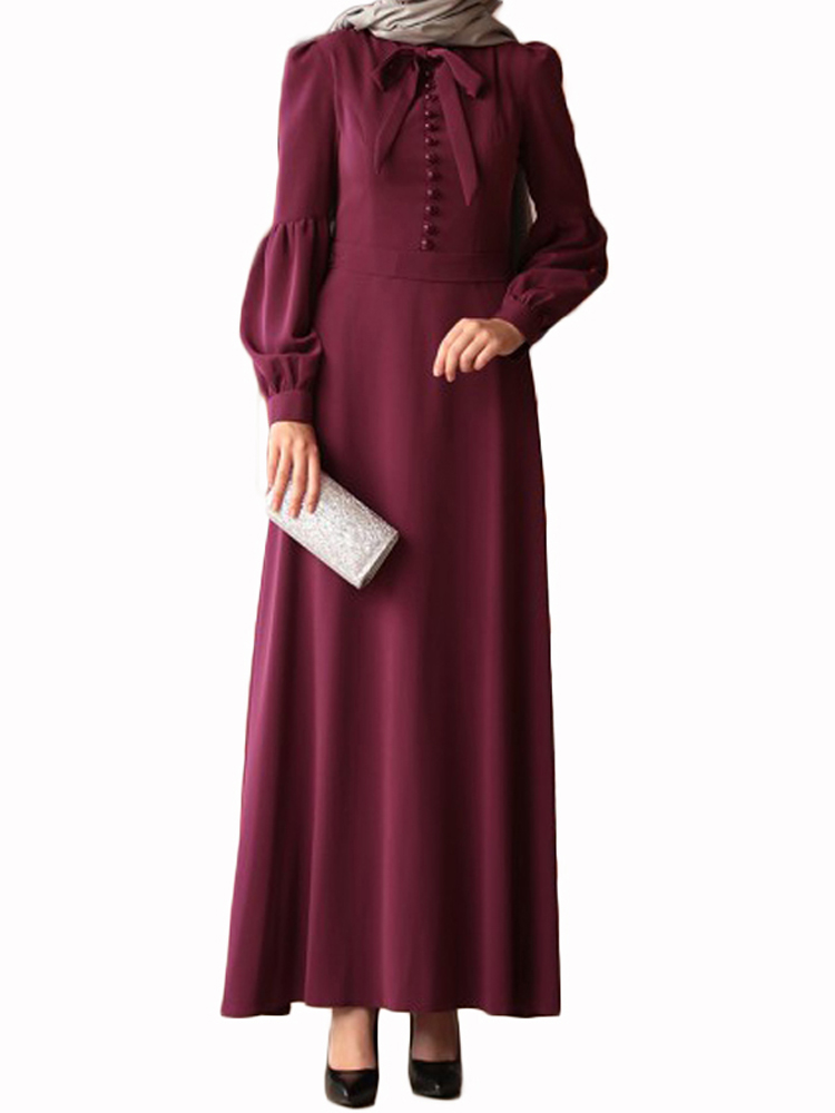 Muslim Dress Solid Color Casual Kaftan Women Long Maxi Dress