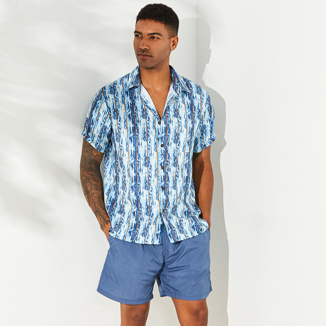 New Men Seersucker Stripe Print Short Sleeve Hawaiian Shirts – Chile Shop