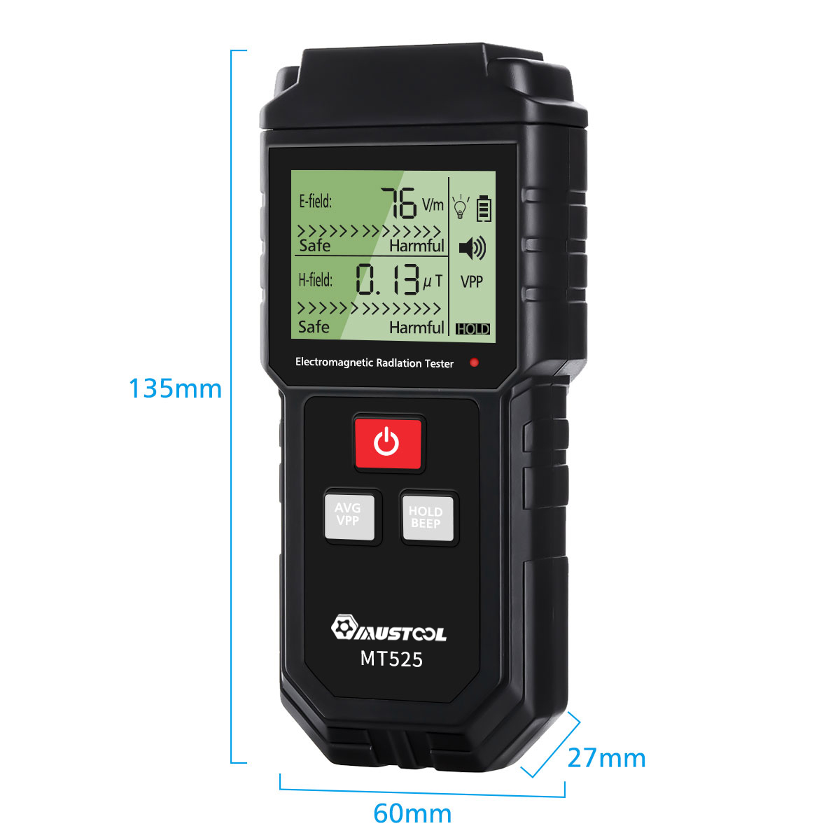 MUSTOOL MT525 Electromagnetic Radiation Tester Electric Field & Magnetic Field Dosimeter Tester Sound and Light Alarm 51