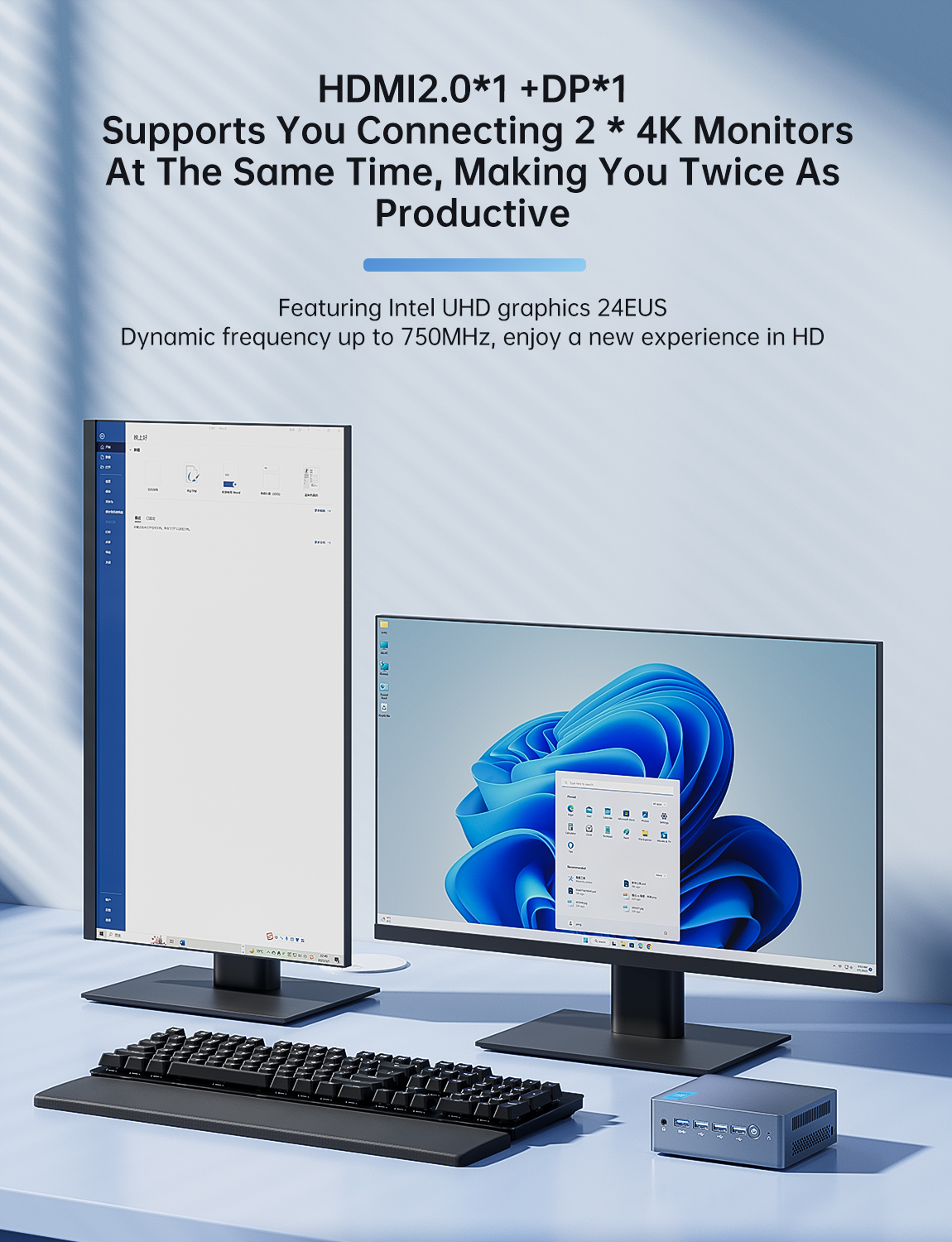 T-BAO MN100 Intel Alder Lake N100 MAX 3.40 GHz Mini PC 8GB RAM 512GB SSD Windows11 Mini Computer DP Desktop PC
