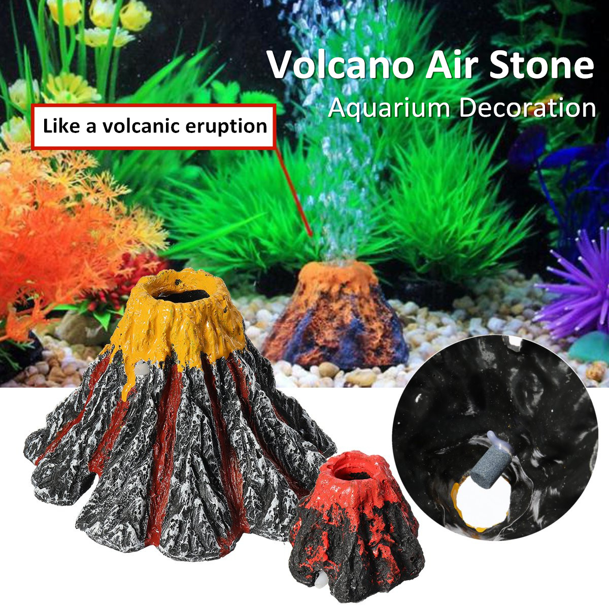 Air Bubble Oxygen Stone Pump  &  Volcano Shape Aquarium Tank Fish Ornament Decor 