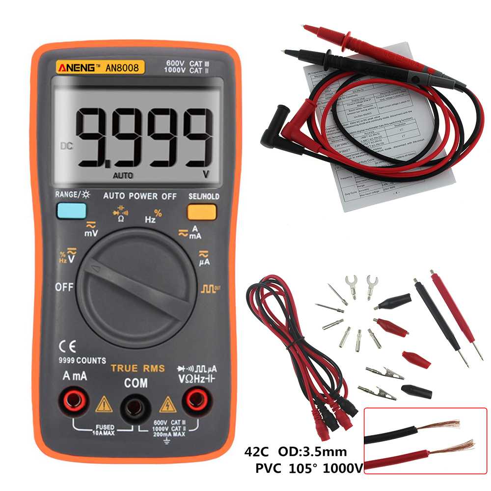 ANENG AN8008 True RMS Wave Output Digital Multimeter 9999 Counts Backlight AC DC Current Voltage Res 15