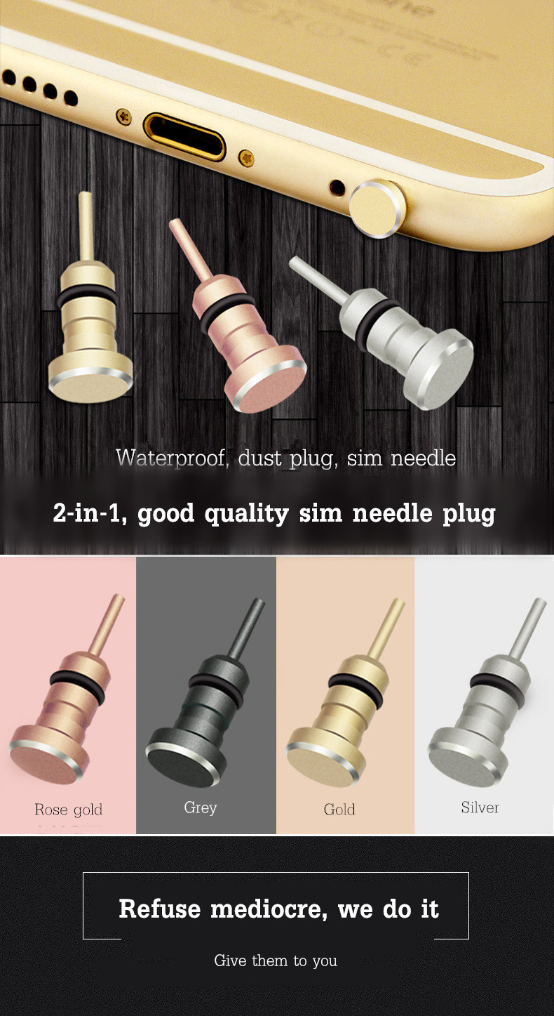 2-in-1 Dust Plug Earphone Port Sim Card Tray Eject Pin Needle For iPhone 6 Android Smartphone