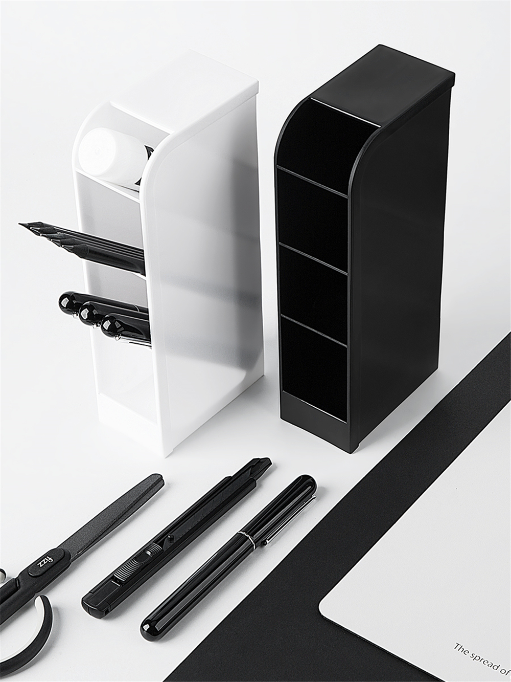 Fizz FZ21013 Slant Insert Pen Holder 4-Grid Desktop Pen Box Desk Pencil Storage Stationery Office School Students Supplies