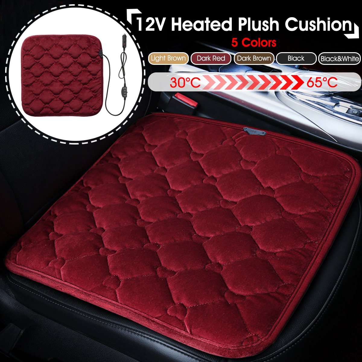 43*43cm Car Plush Heated Seat Cushion Seat Warmer Winter Household Cover Electric Heating Mat