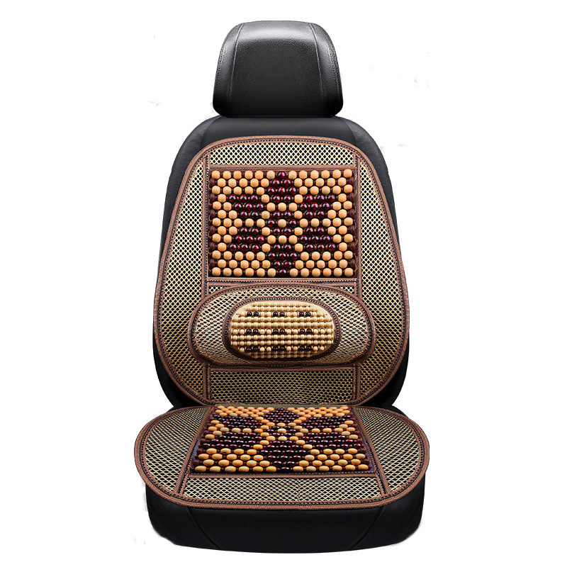 Car Summer Massage Cool Cushion Seat Cover Breathable Wooden Beads Monolithic Backrest for Auto Interior Supplies