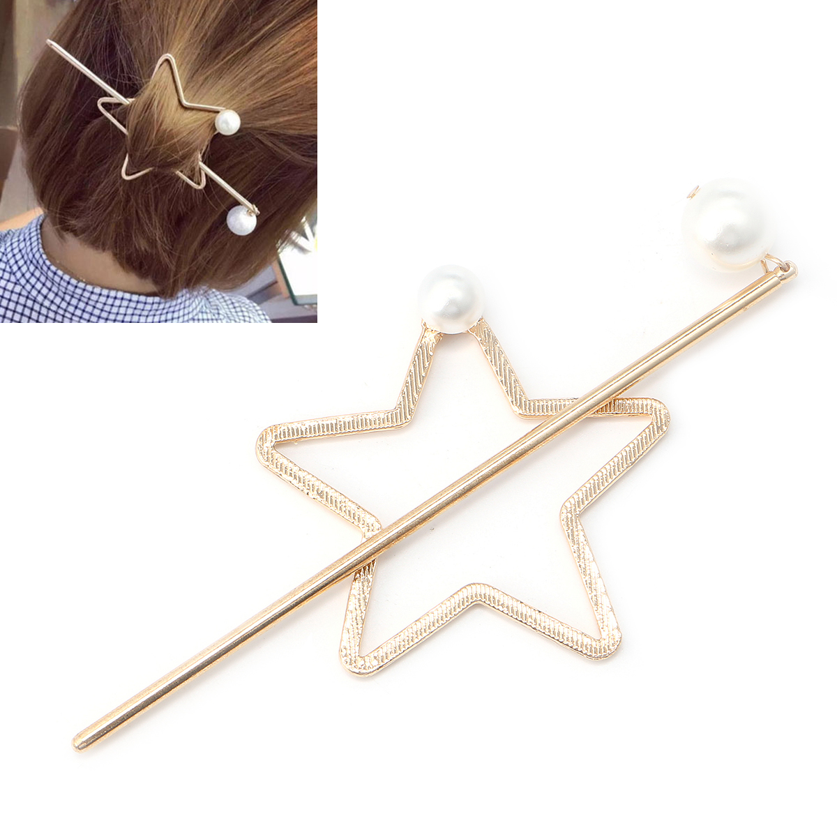 Star Shaped Pearl Alloy Elegant Hair Clip Decoration Ornaments Accessories Lady Girl