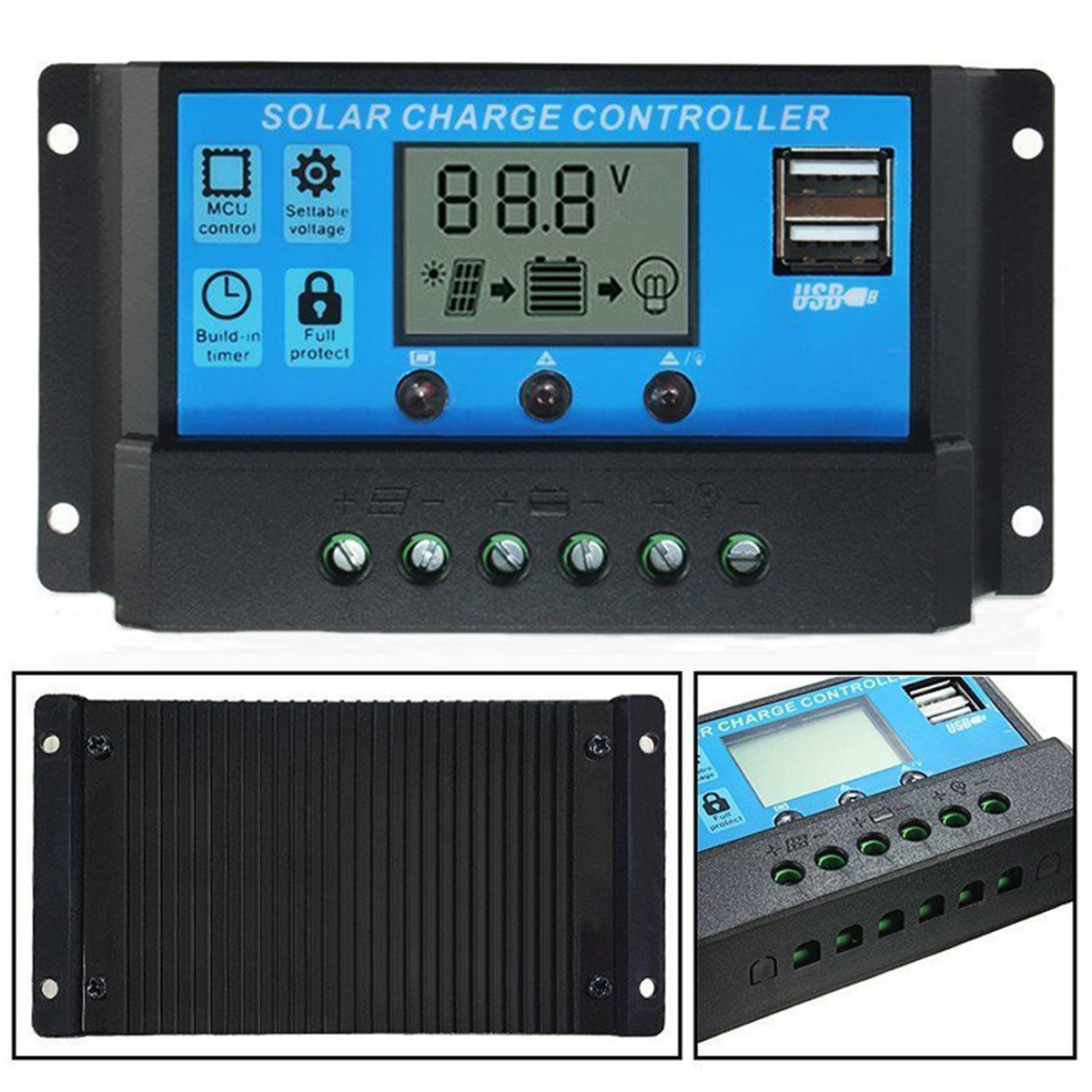 10/20/30A USB Solar Panel Battery Regulator Charge Intelligent Controller 12/24V 11