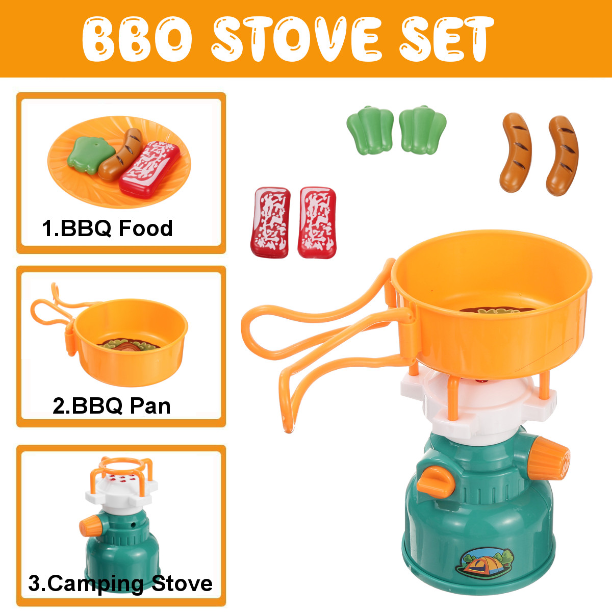 Kids Camping Tent Gear Set Play Tent with Pretend BBQ Toys Camping Tools for Toddlers Boys Girls for Indoor and Outdoor