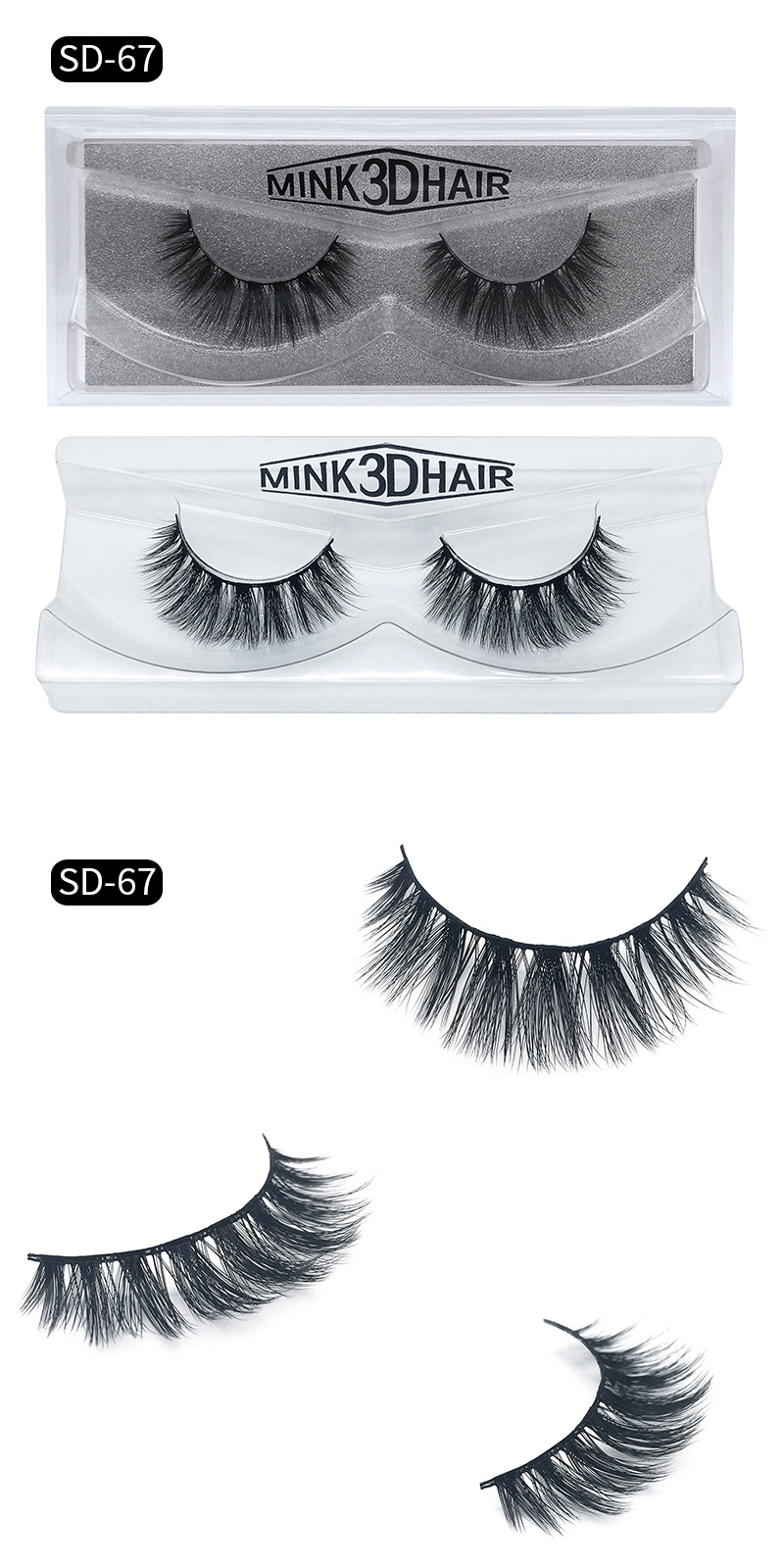 1Pair 3D Mink Hair Black False Eyelashes