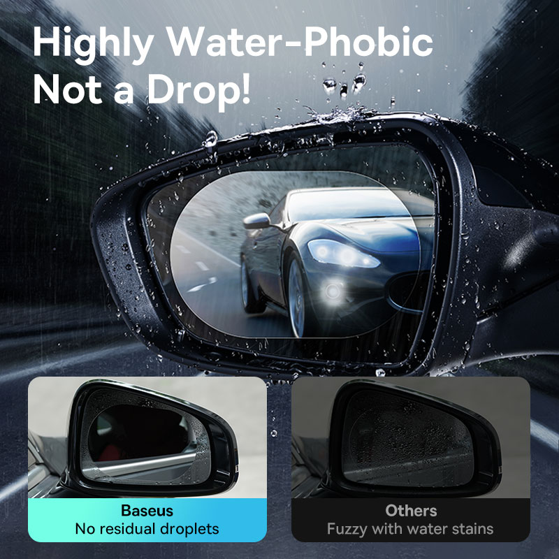 Baseus 2PCS Car Clear Rearview Mirror Rainproof Film Anti Fog Sticker Waterproof Film Glare-repelling Clarity Visible