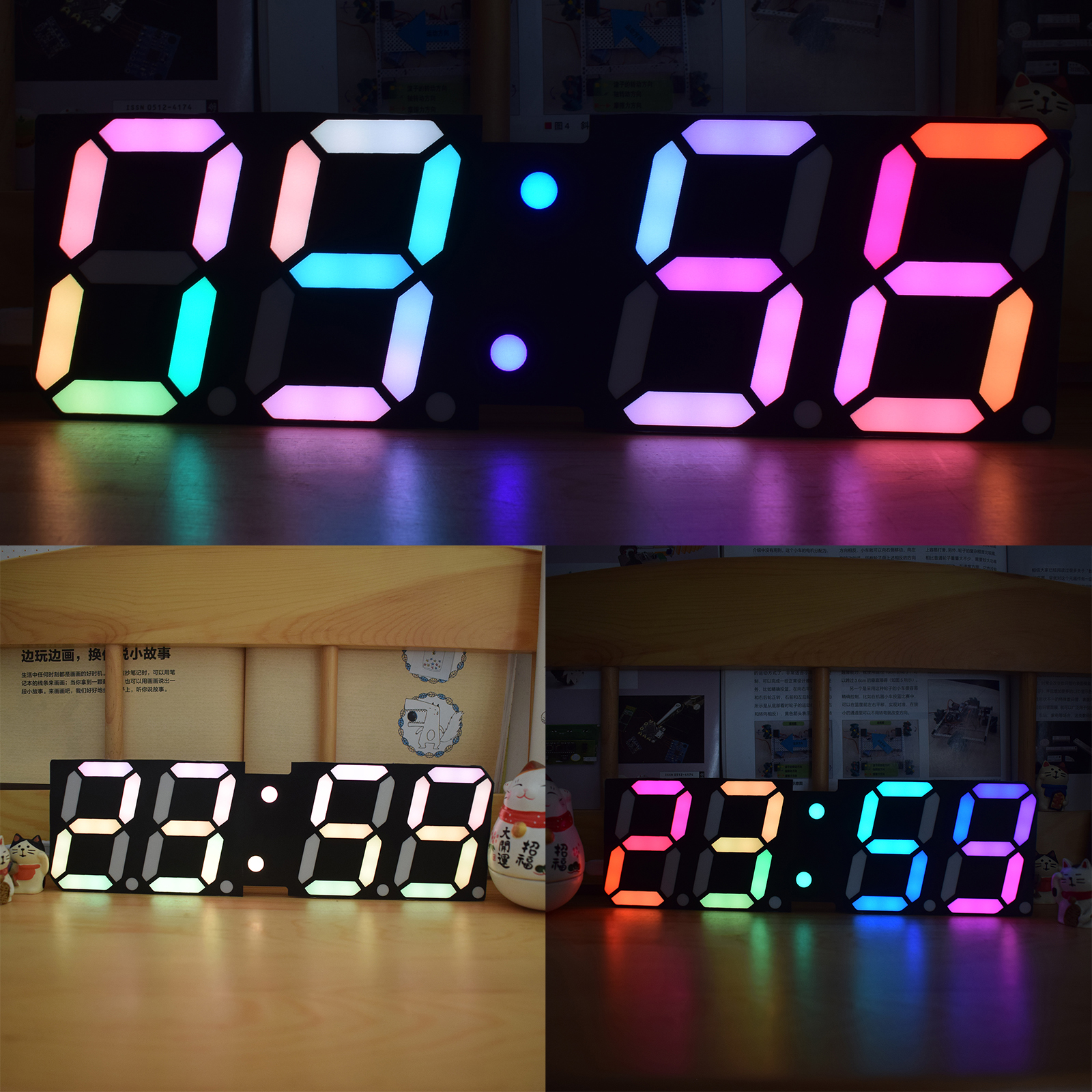 High-Brightness LED Large Size Font RGB Rainbow Color Desktop Digital Tube DIY Alarm Clock Wall Decoration Living Room LED Clock Module Set