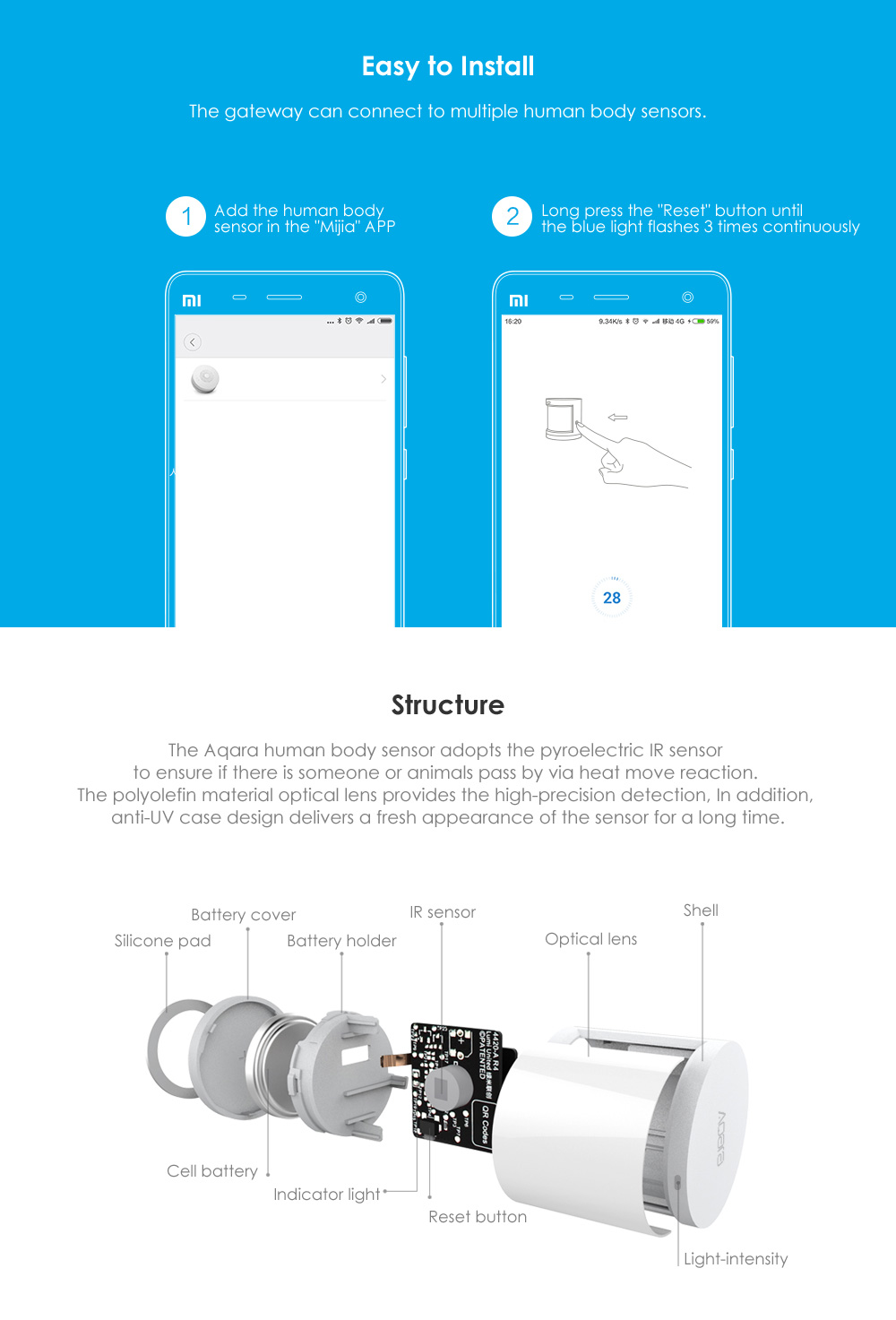Original Xiaomi Aqara ZigBee Wireless Human Body PIR Sensor Smart Home Kit 10