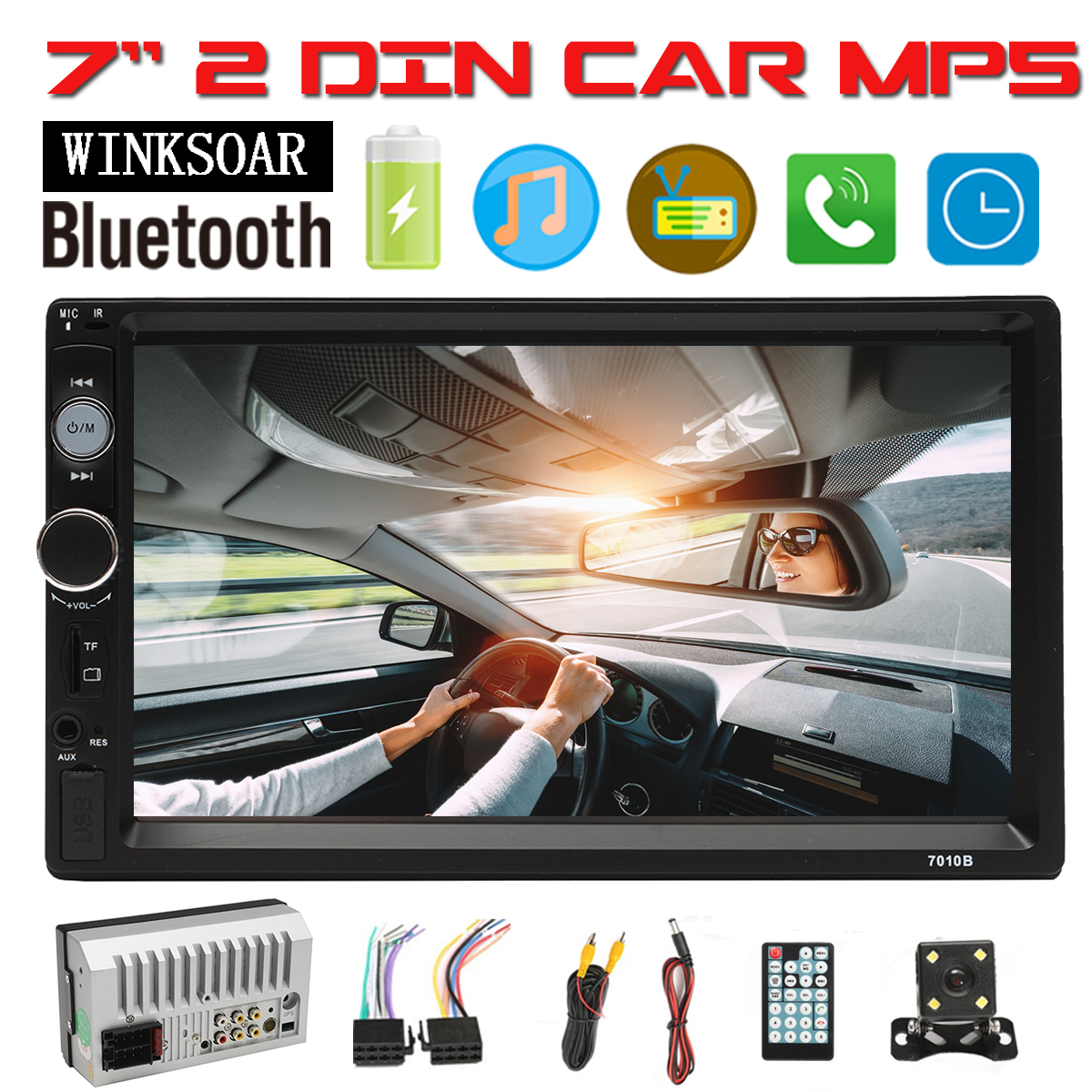 Camera 7inch 2 Double DIN Car Stereo Radio MP5 MP3 Player Bluetooth FM USB AUX