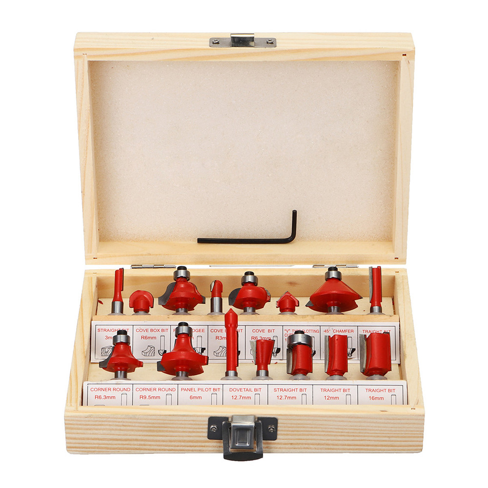 

15pcs 1/4 Inch Shank Cemented Carbide Router Bit Set Metric Woodworking Milling Cutter With Wooden Case