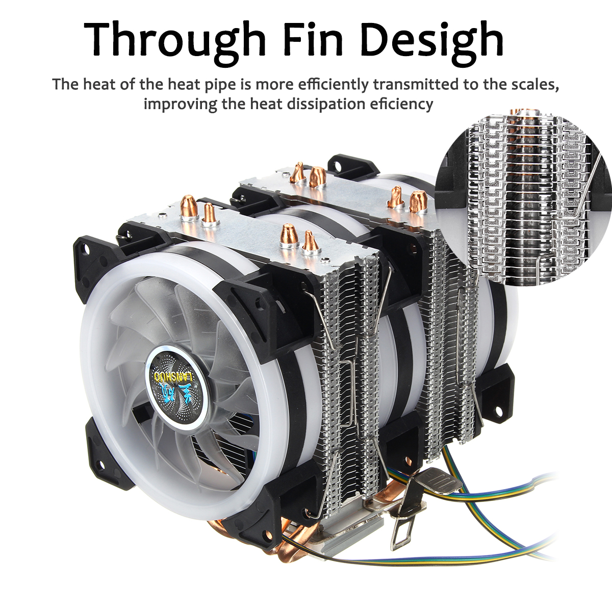 4Pin Three Fans 4-Heatpipes Colorful Backlit CPU Cooling Fan Cooler Heatsink For Intel AMD 11