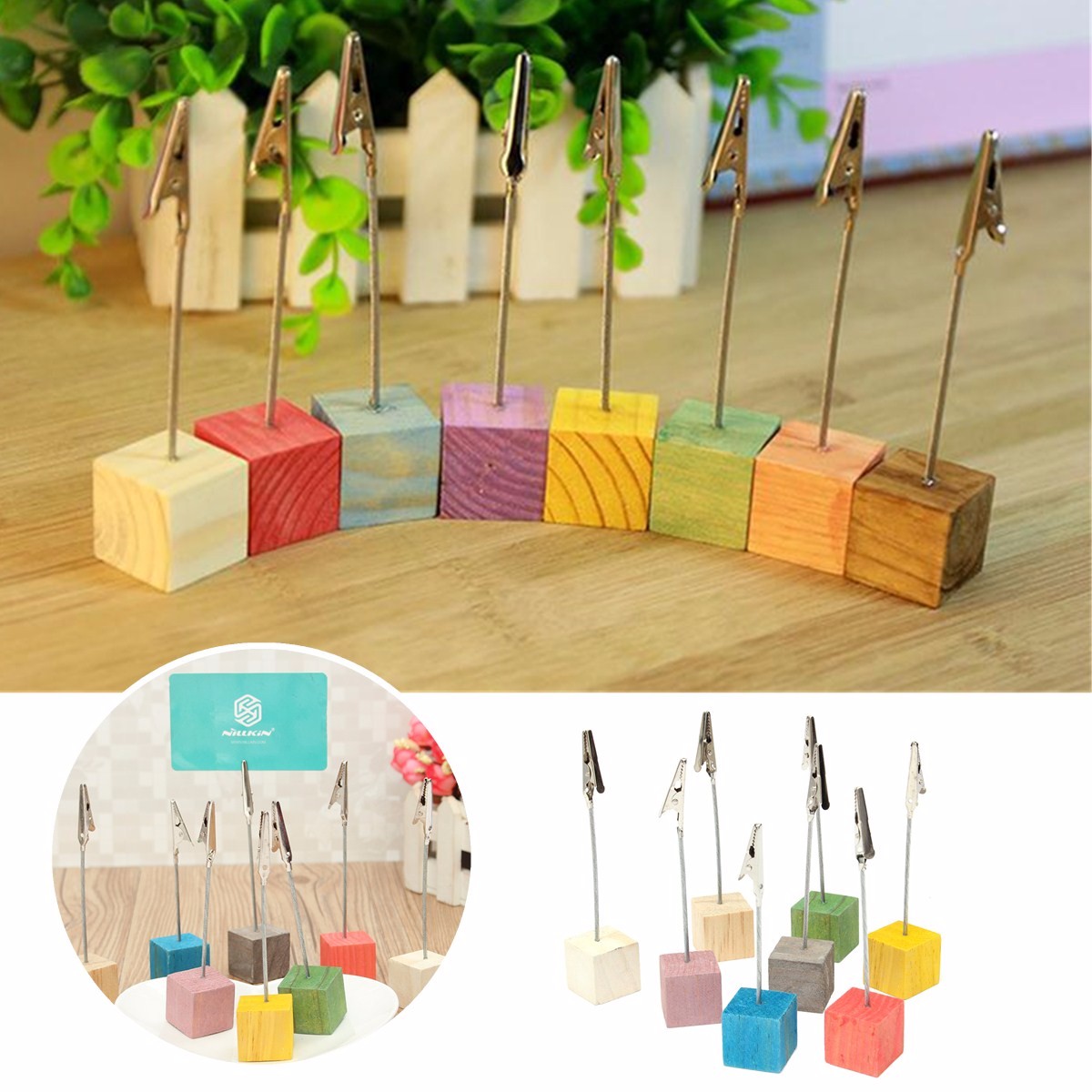 

8Pcs Wooden Place Card Holders Wedding Office Meeting Table Invitation Name Card Clips