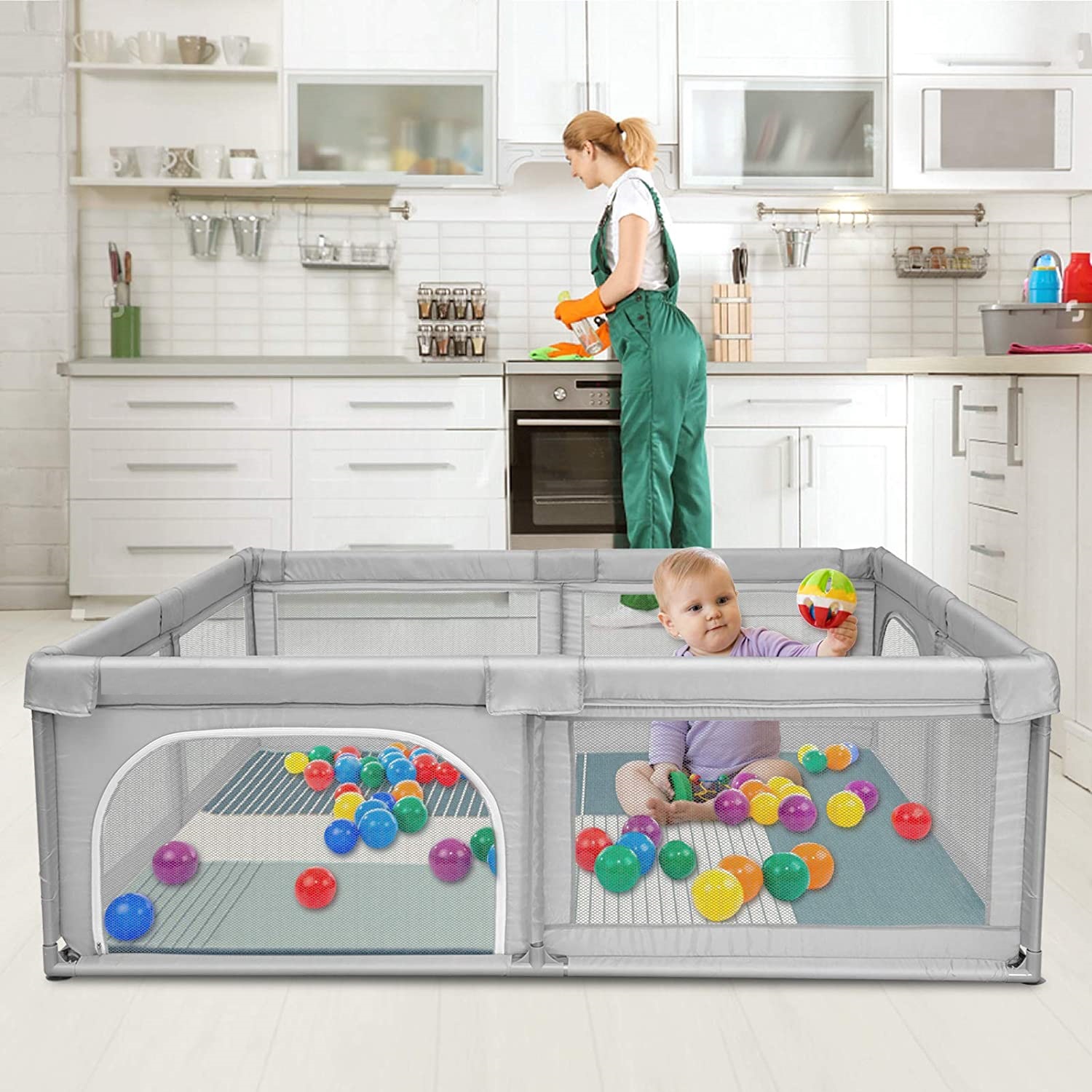 Bioby Baby Playpen 360° Wide View Children Playpen Baby Playground Safety Fence Anti-collosion Children Baby Ball Pool Activity Play Pen