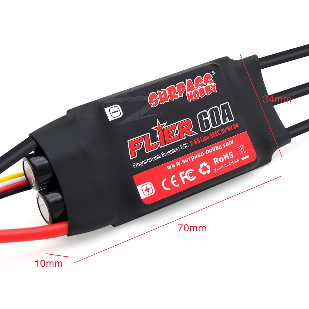 SURPASS-HOBBY FLIER Series New 32-bit 60A Brushless ESC With 5V/6V 8A SBEC 2-6S Support Programming for RC Airplane