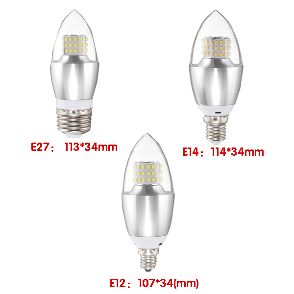 Dimmable E14 E12 E27 7W 60 580LM SMD 3014 LED White Warm White Candle Light Lamp Bulb AC 110V