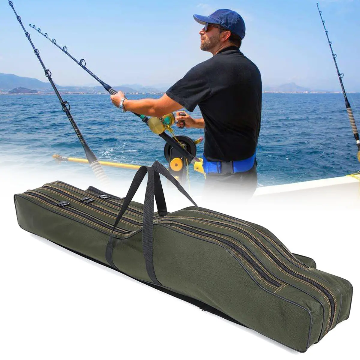 Portable Fishing Bag Canvas Fishing Rod Bag Fishing Gear Storage