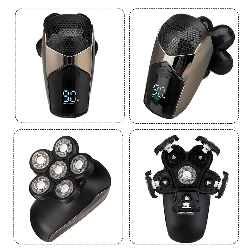 5 IN 1 6D Rotary Electric Shaver Rechargeable Bald Head Shaver IPX7 Waterproof LED Display