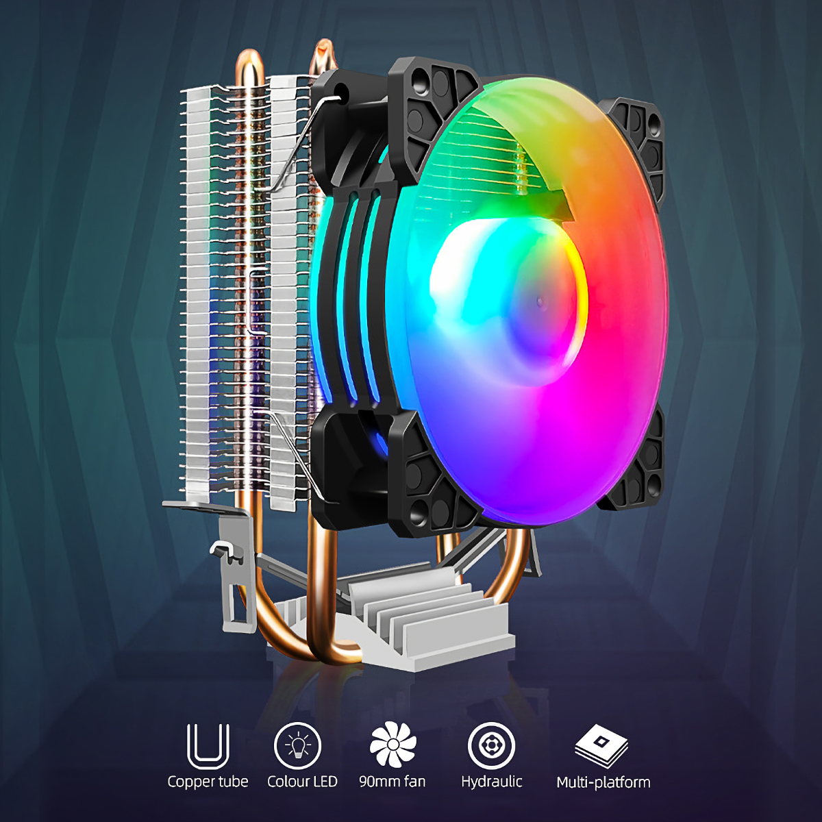 COOLMOON Frost P2 Dual Copper Heat Pipes CPU Cooling Fan RGB Fan Support Intel and AMD Mainstream Platforms