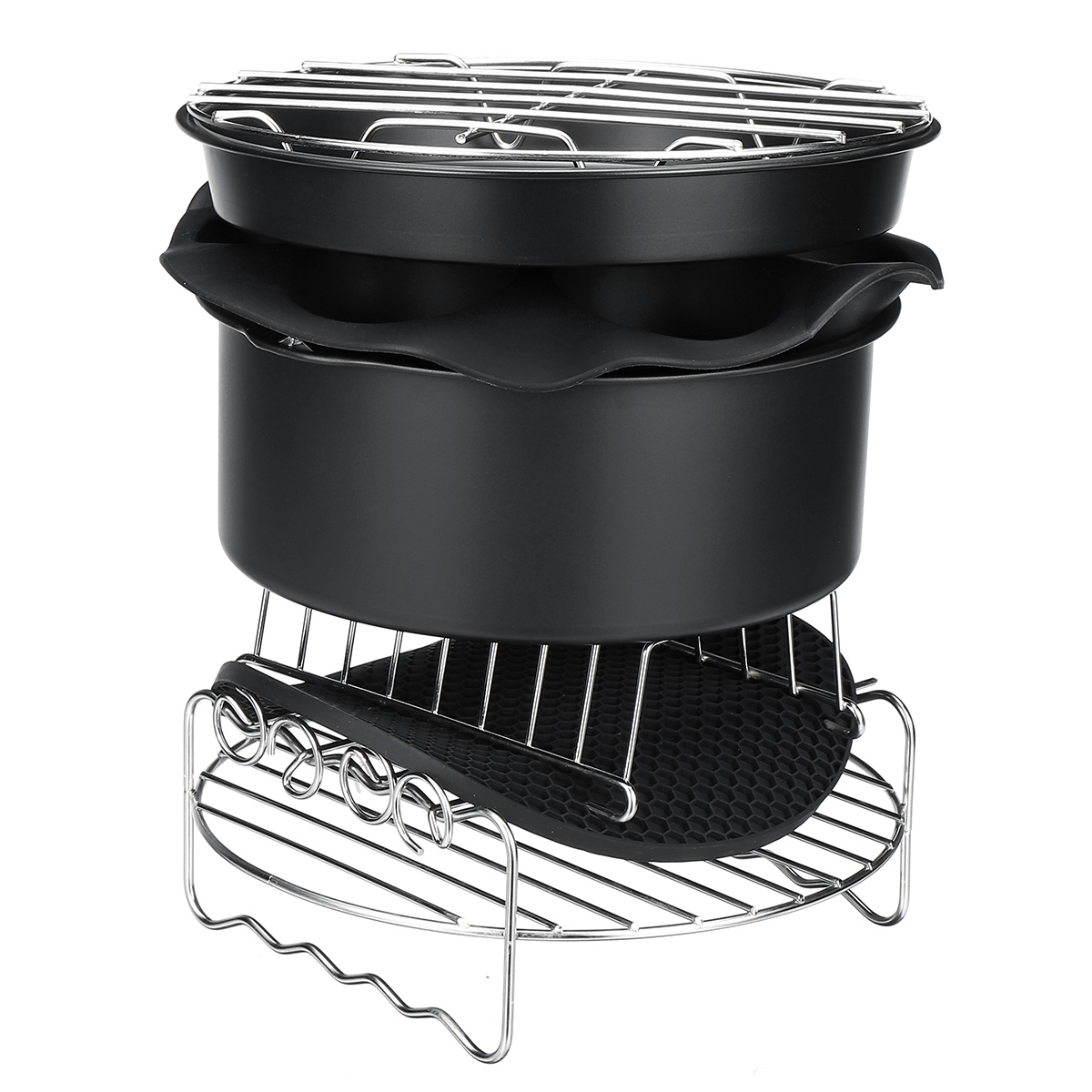7PCS Air Fryer Accessories Set Chips Baking Basket Pizza Pan Home Kitchen Tool 20