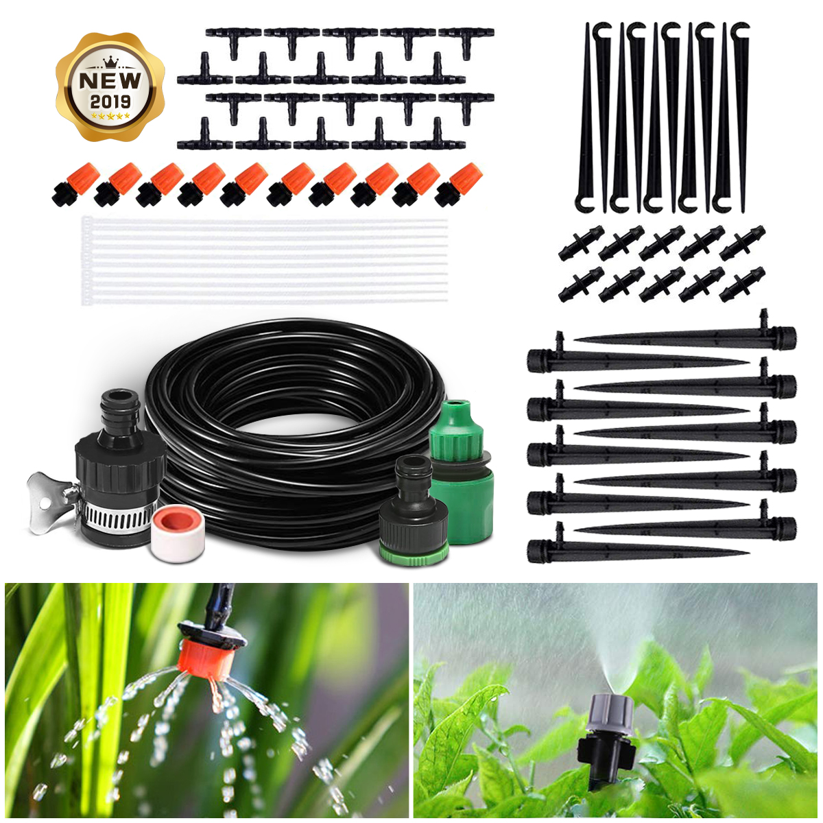 

Automatic Drip Irrigation System DIY Micro Drip Garden Watering Adjustable Plant Water Hose Automatic Kits (15M tubing set)