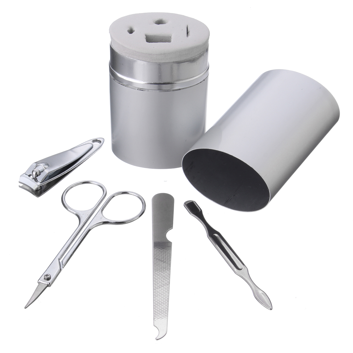 4pcs Manicure Tools Pedicure Nail Cutter Clipper Scissor File Cuticle Aluminum Box Travel Kit