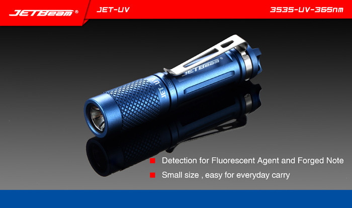 Jetbeam JET-UV 3535-UV-365nm Ultraviolet Light UV 3 Mold Led UV Flashlight Waterproof for Detecting Note by AAA 14500 Battery