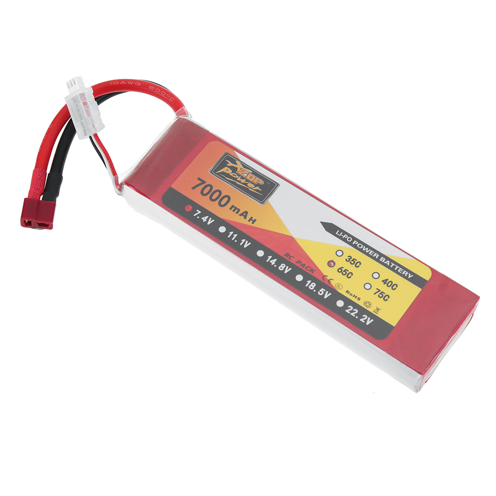 ZOP POWER 7.4V 7000mAh 65C 2S LiPo Battery T Deans Plug with XT60 Adapter Plug for RC Drone