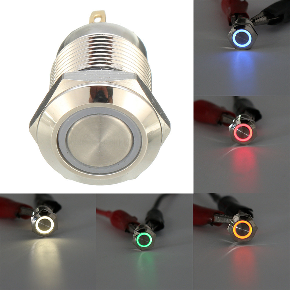 DC 5V 19mm 4 Pin Momentary Switch Led Light Metal Push Button Waterproof Switch