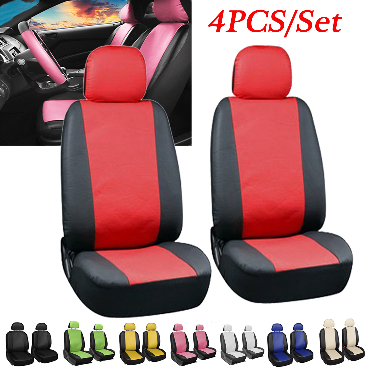 4Pcs/Set PU Leather Car Seat Detachable Cover Front Bucket Full Set Chair Protector Universal