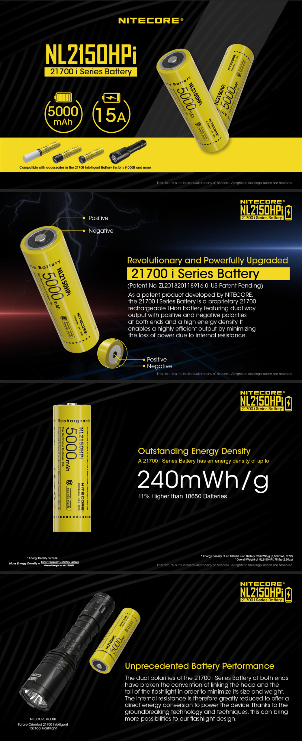 1Pcs NITECORE NL2150HPi 21700 Li-ion Battery 5000mAh 15A Type-C USB Charging Rechargeable Battery For Flashlights E Cigs Home Tools Electric Bike